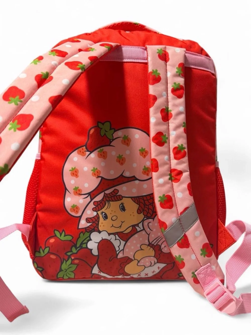 Girls Pink & Red Strawberry Sequin Character Backpack. 16in H 12in W